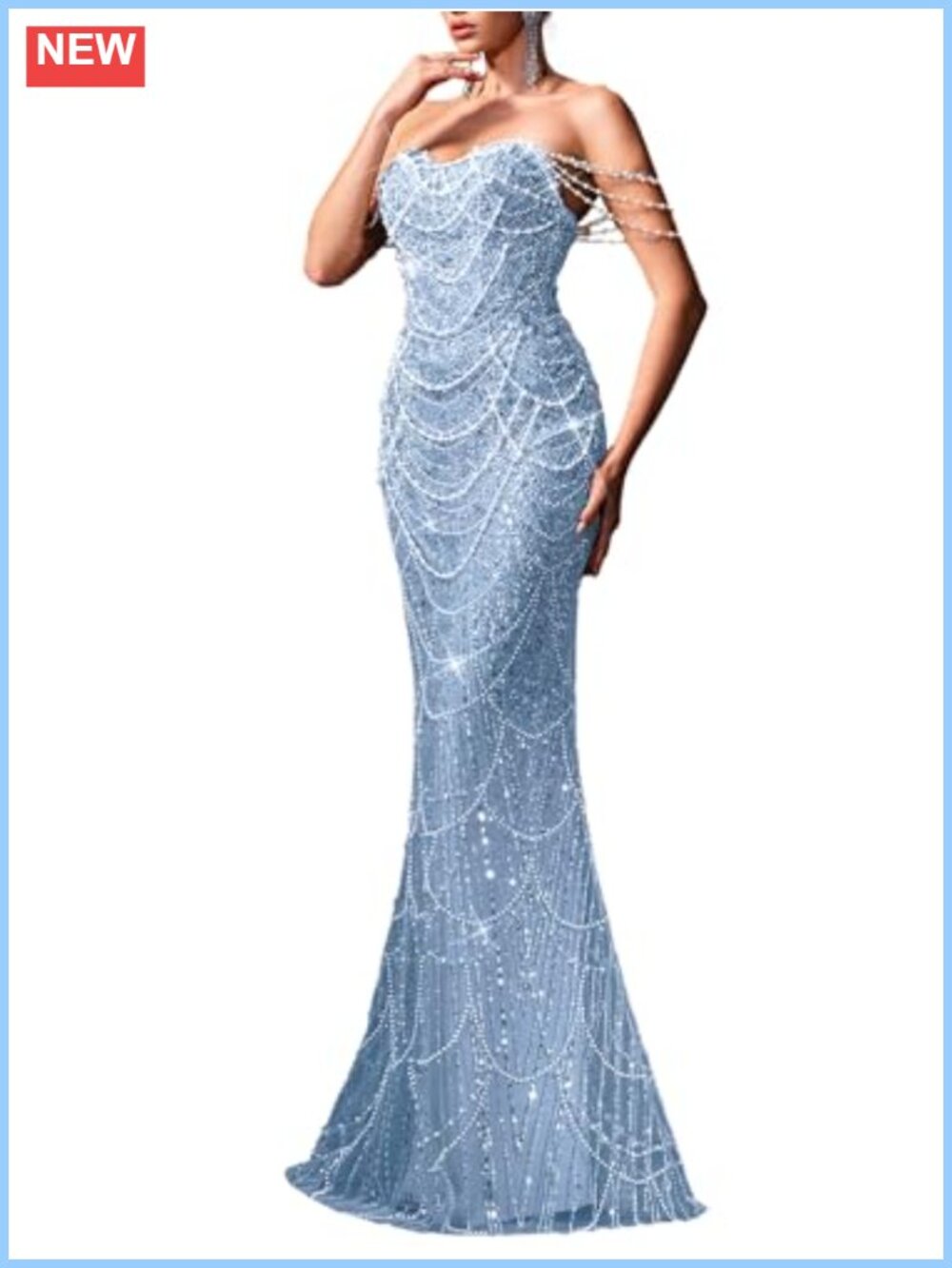 Beaded Bodycon Maxi Formal Evening Gown Strapless